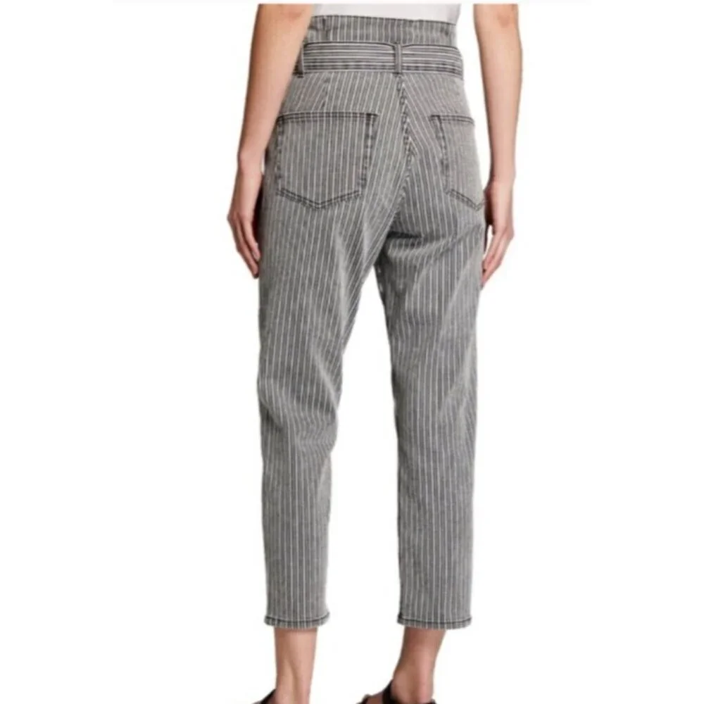 Frame Jeans Womens Size 28 Black White Railroad Stripe Belted Pleated Paperbag - Picture 4 of 11